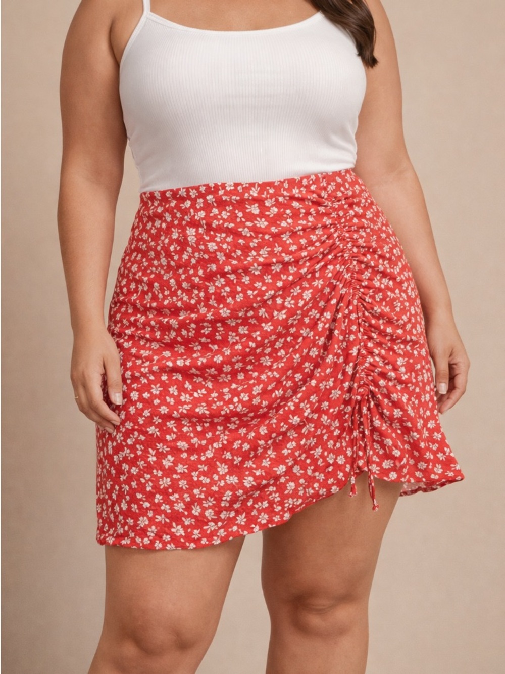 Red Floral Ruched Mini Skirt plus size 5xl (26)